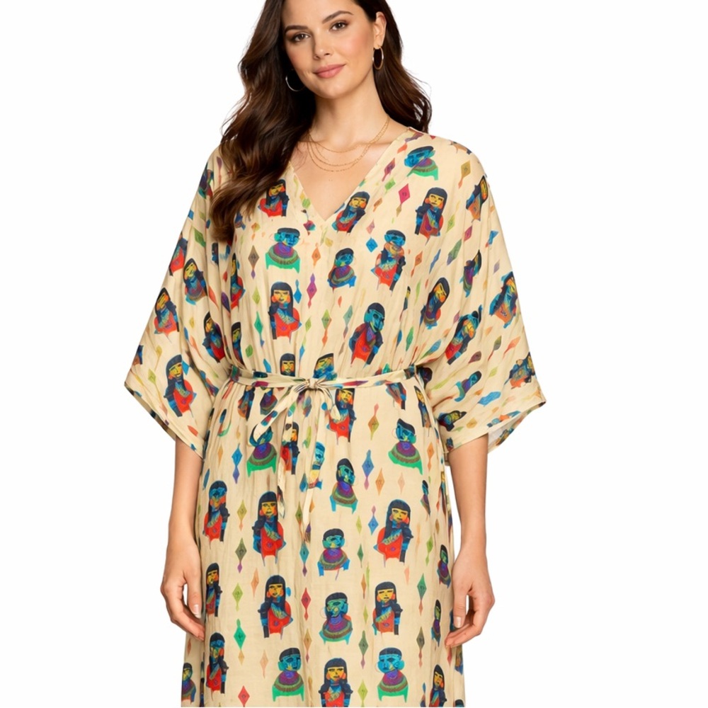 Ayaany Beige Printed Kaftan Top – Size XL